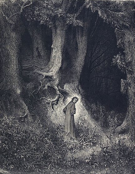Dante i den mørke skogen, illustrasjon av Gustave Doré